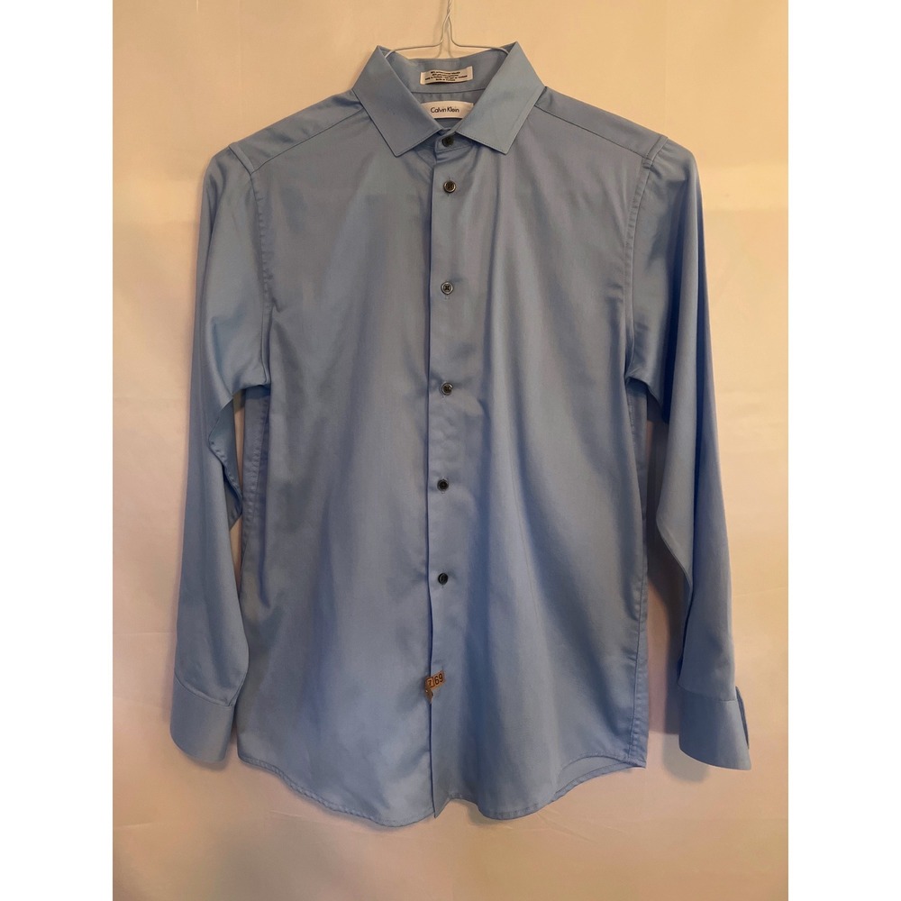 Calvin Klein Kids Boys Light Blue Long Sleeve Button Down Dress Shirt Size 16